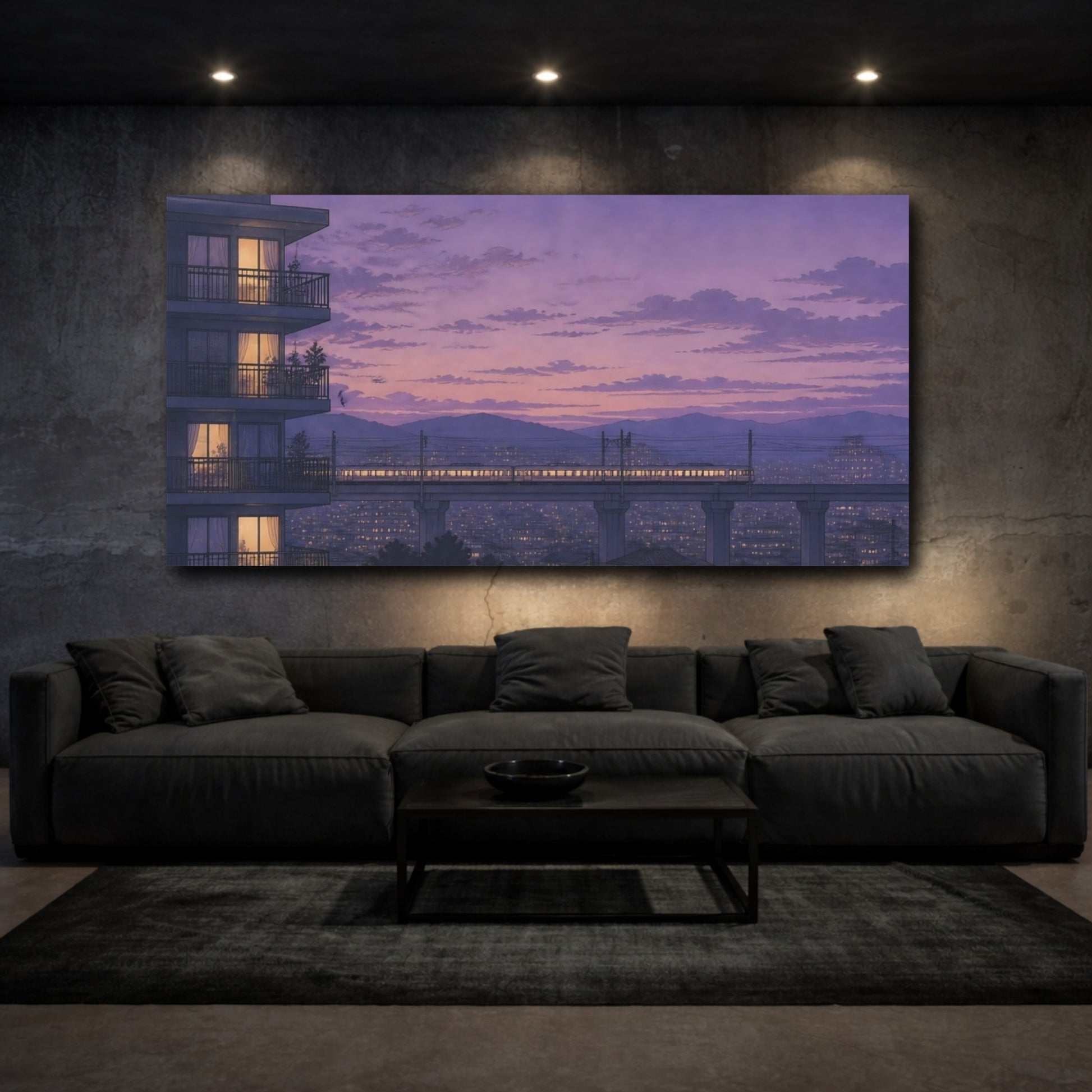 Mockup 3. Twilight Commuter Train shown as canvas print