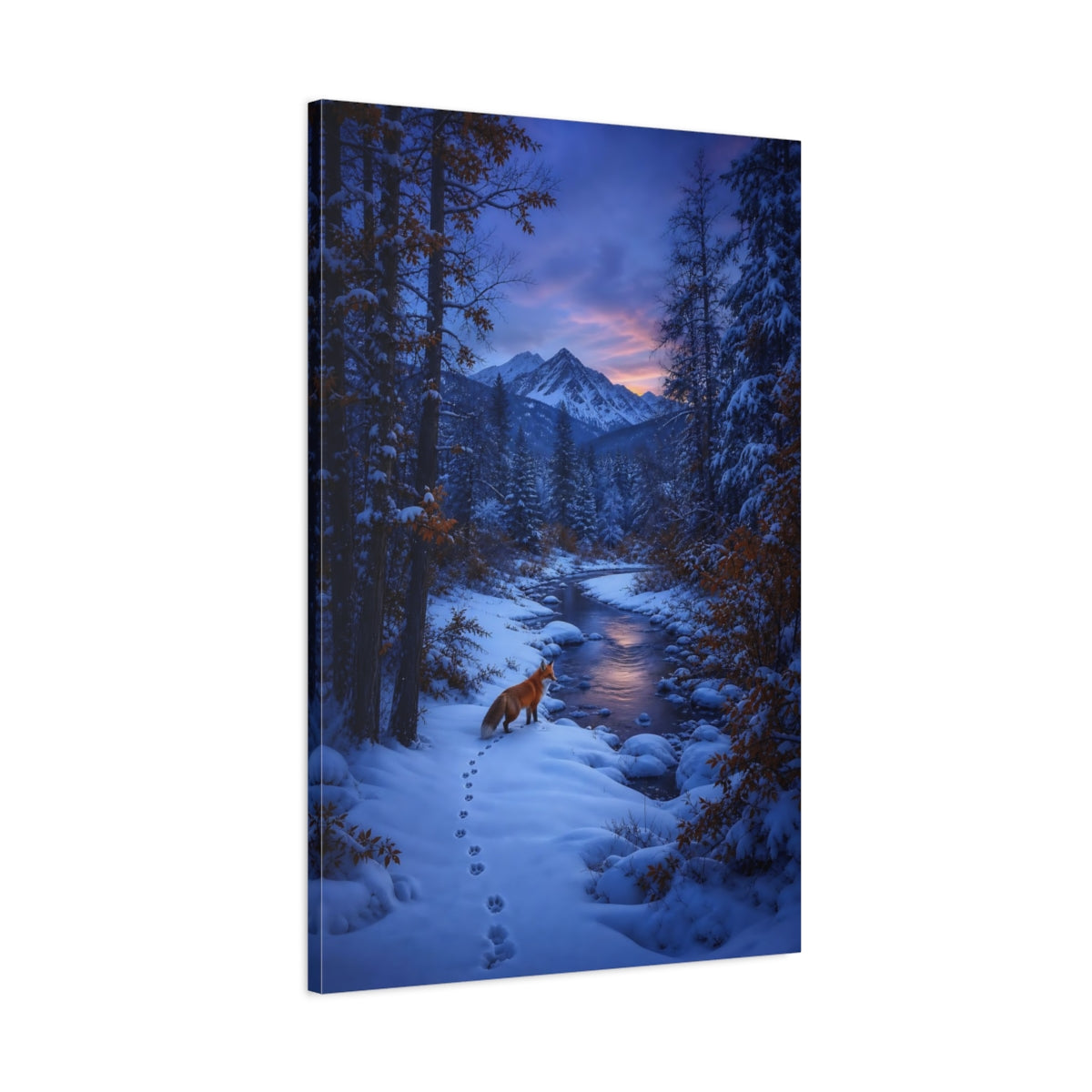 Main Mockup. Twilight Fox By The River shown as canvas print