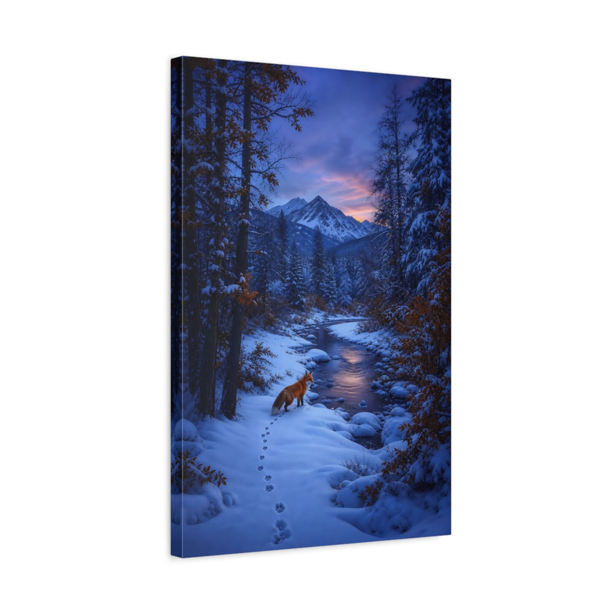 Side Mockup 3. Twilight Fox By The River shown as canvas print