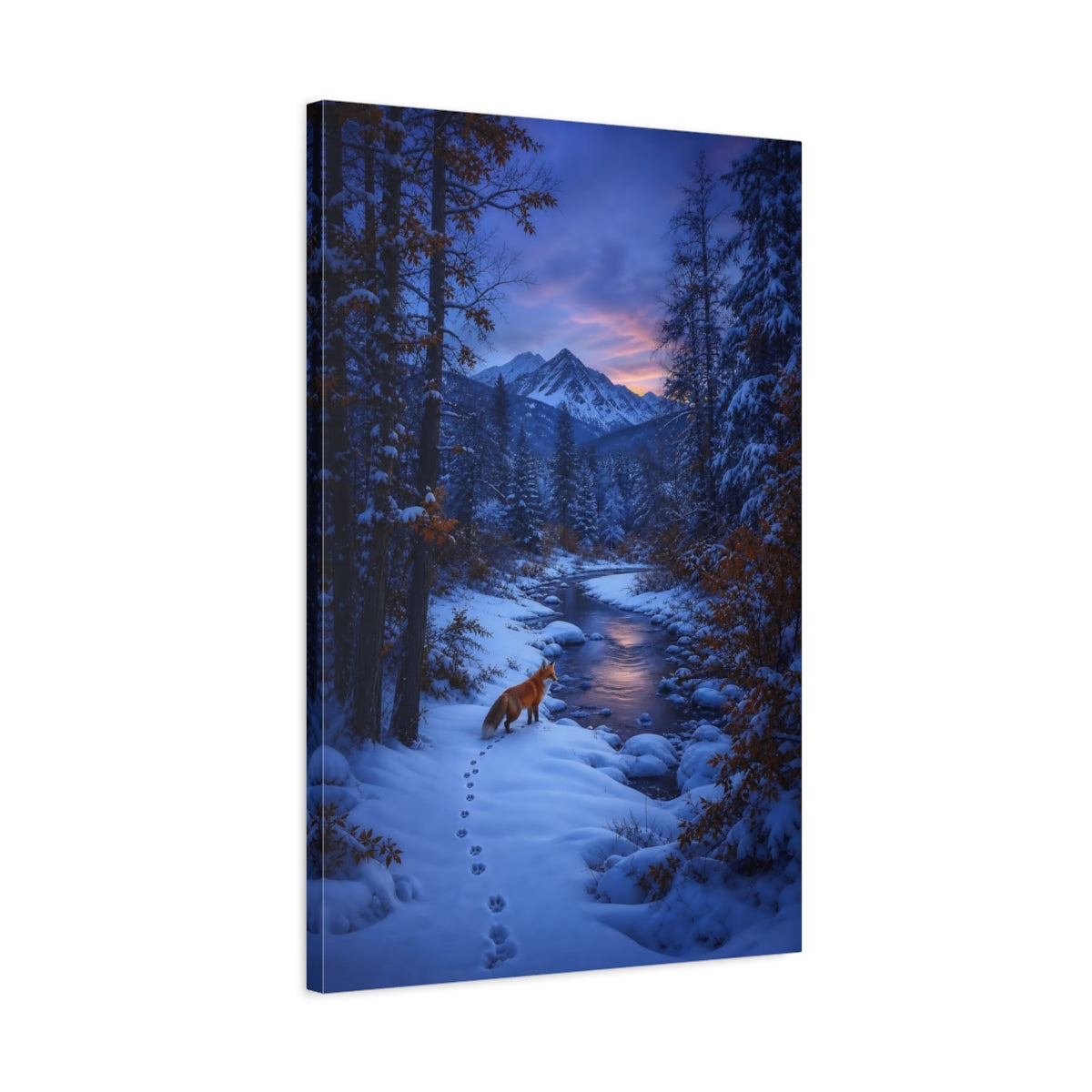 Side Mockup 2. Twilight Fox By The River shown as canvas print
