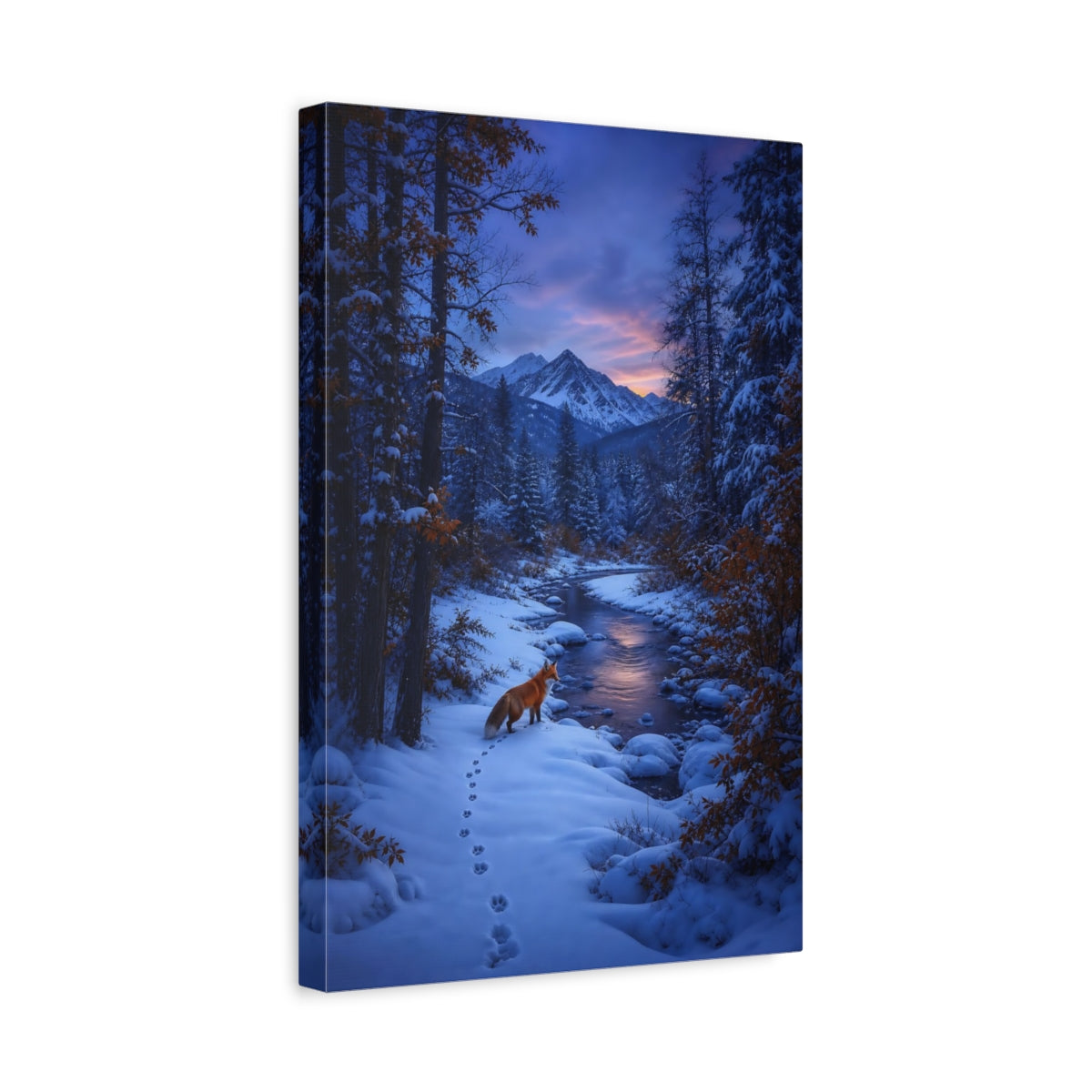 Side Mockup 4. Twilight Fox By The River shown as canvas print