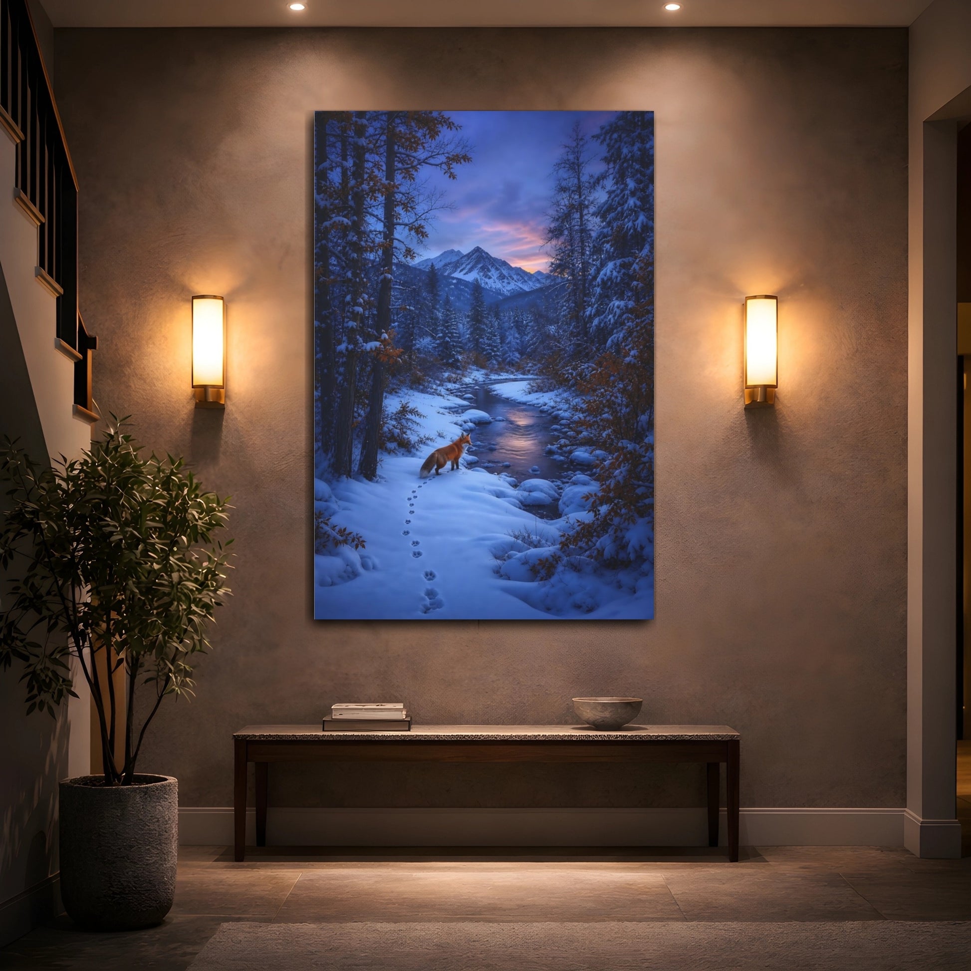 Mockup 2. Twilight Fox By The River shown as canvas print