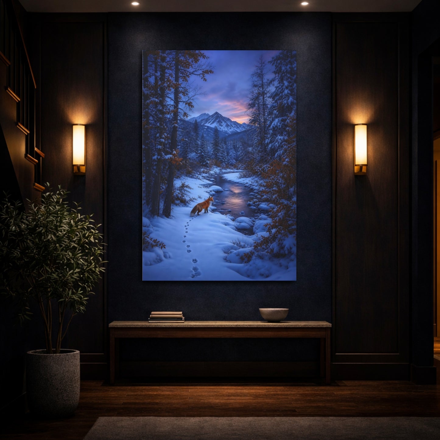 Mockup 4. Twilight Fox By The River shown as canvas print