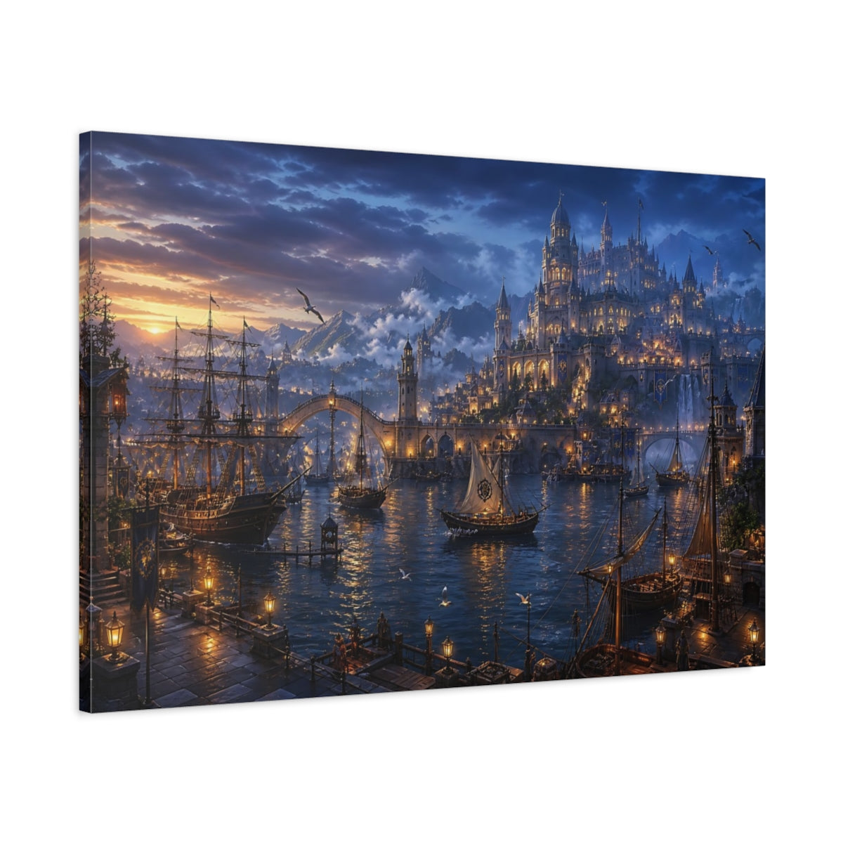 Main Mockup. Twilight Harbor Kingdom shown as canvas print