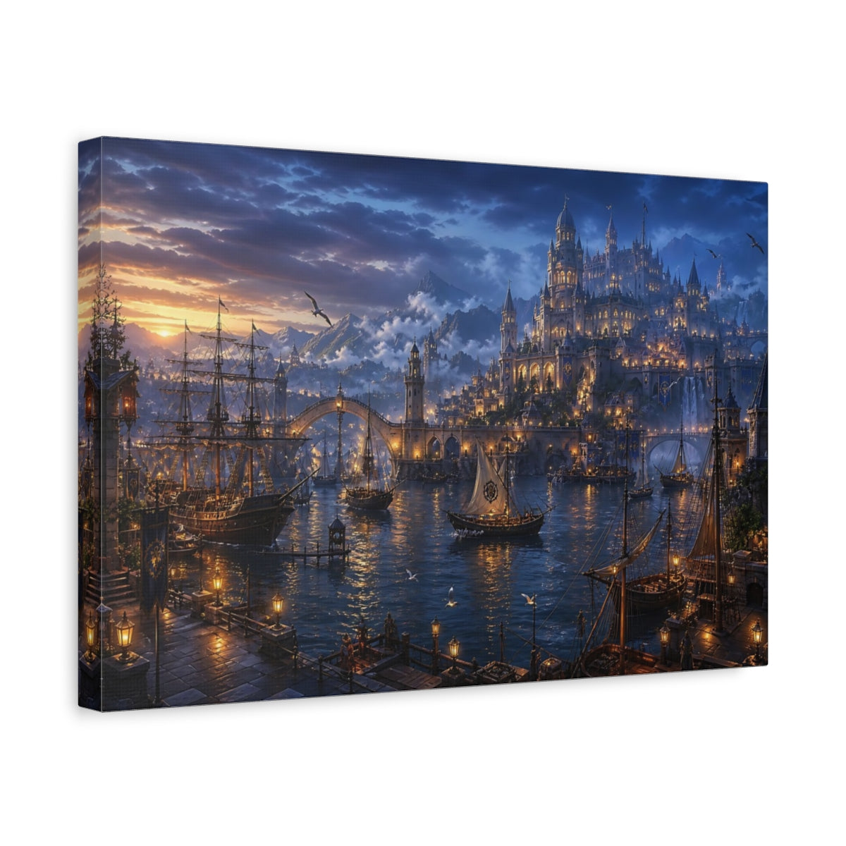 Side Mockup 4. Twilight Harbor Kingdom shown as canvas print