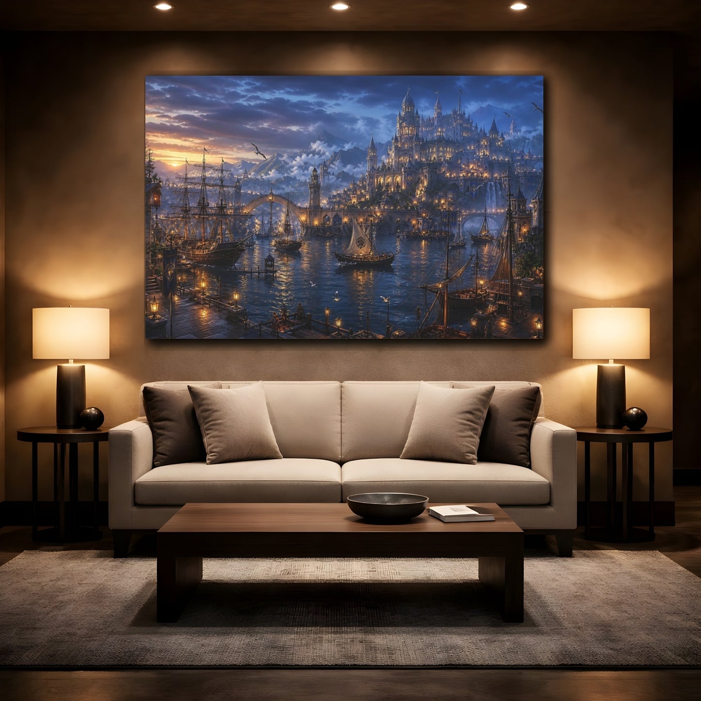 Mockup 2. Twilight Harbor Kingdom shown as canvas print