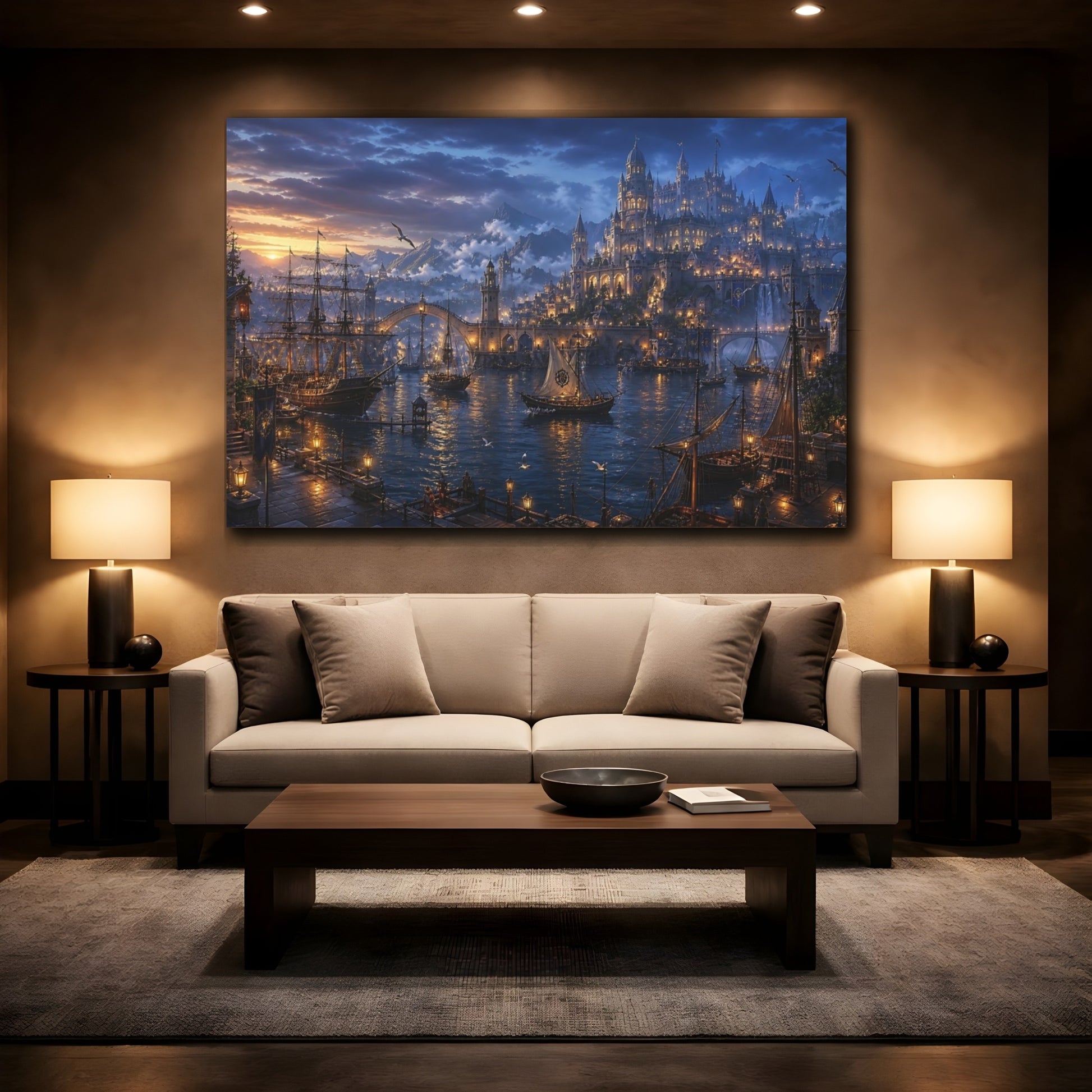 Mockup 2. Twilight Harbor Kingdom shown as canvas print