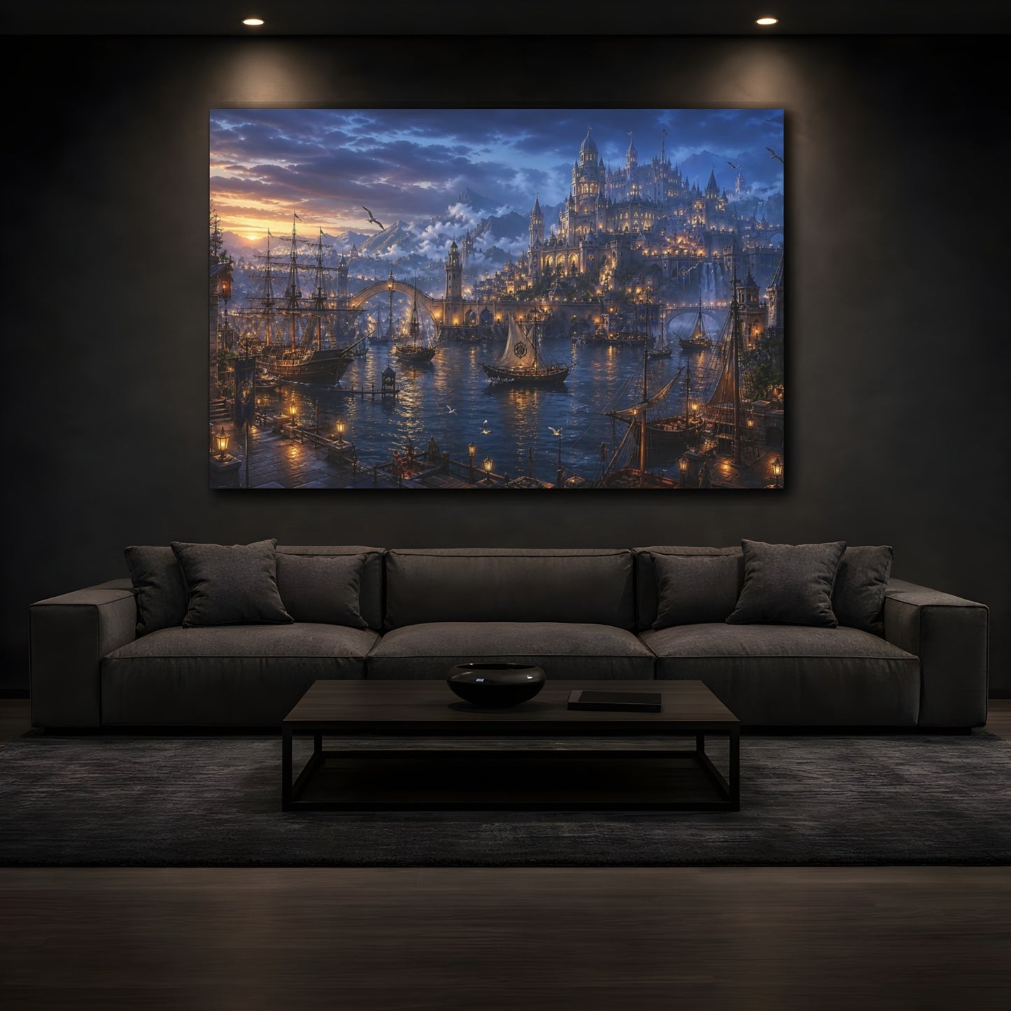 Mockup 3. Twilight Harbor Kingdom shown as canvas print