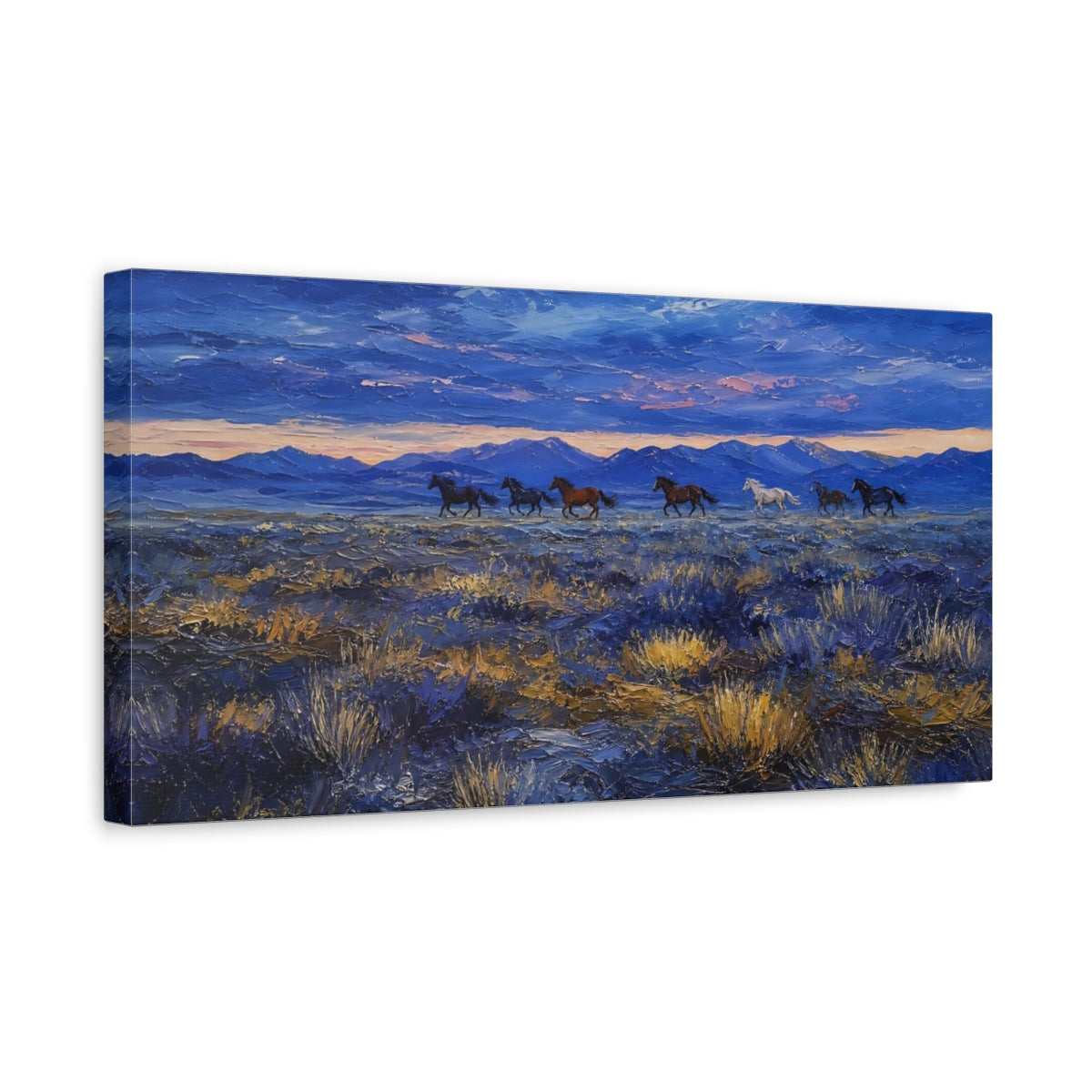 Side Mockup 3. Twilight Herd Gallop shown as canvas print