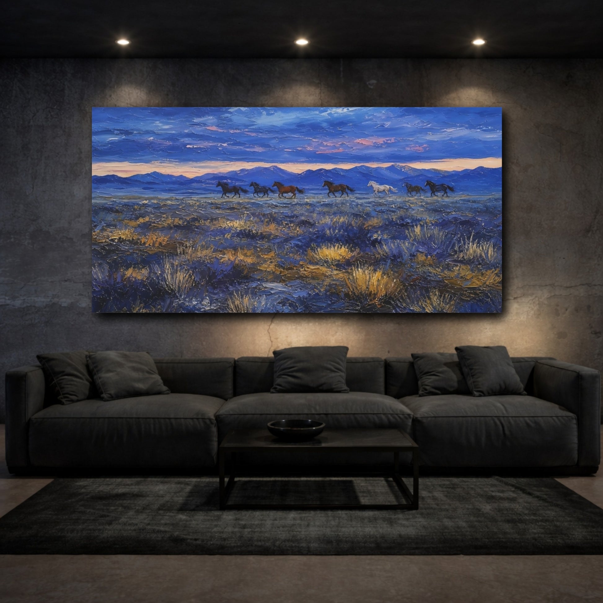 Mockup 3. Twilight Herd Gallop shown as canvas print