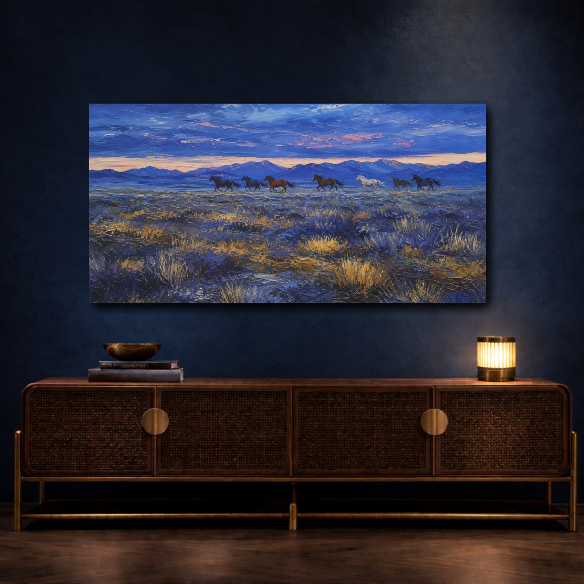 Mockup 4. Twilight Herd Gallop shown as canvas print