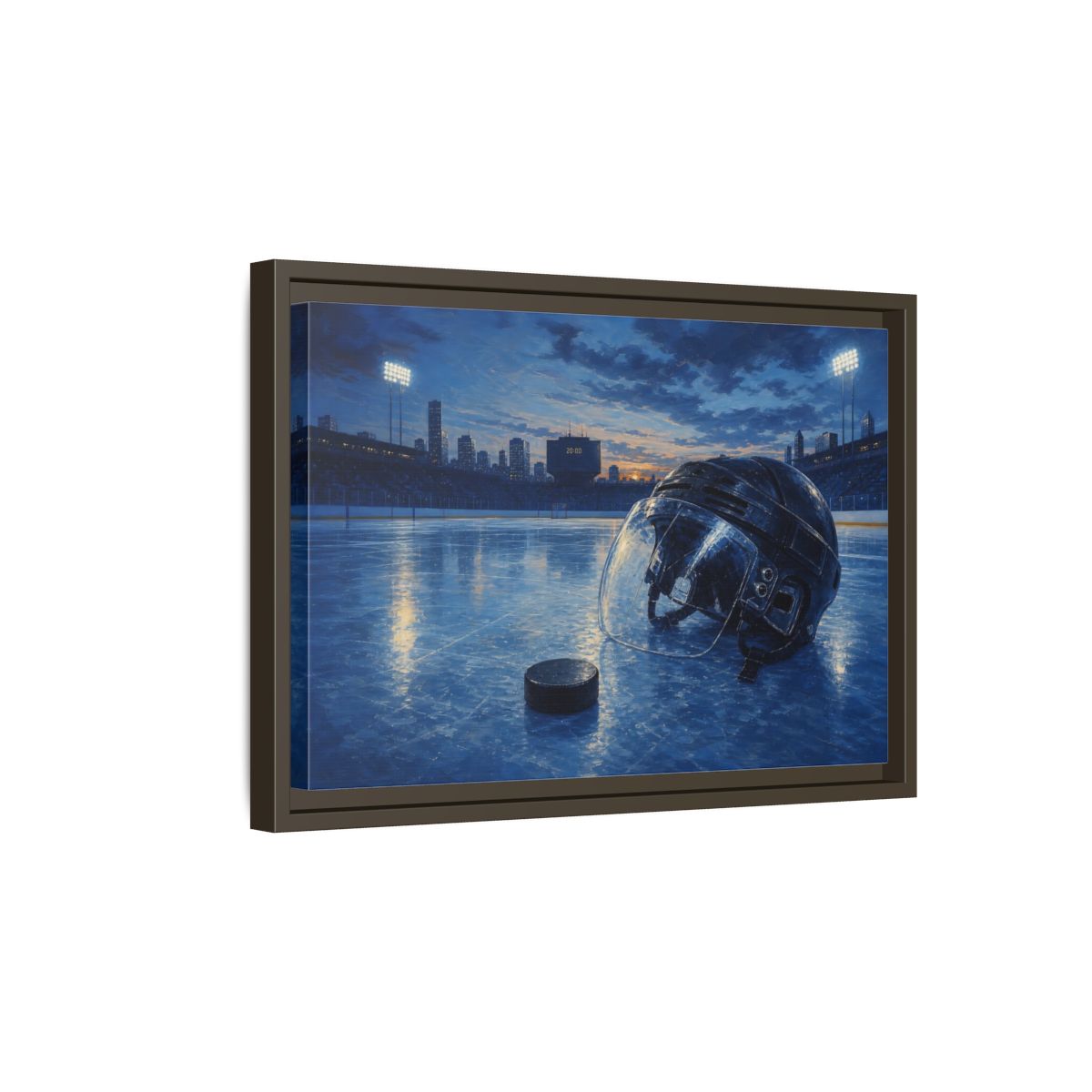 Side Mockup 5. Twilight Hockey Helmet shown as framed canvas print