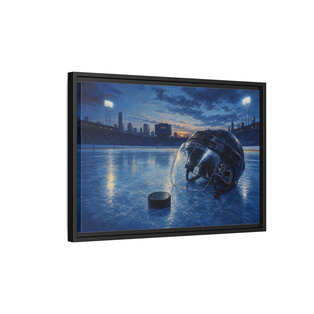 Side Mockup 3. Twilight Hockey Helmet shown as framed canvas print