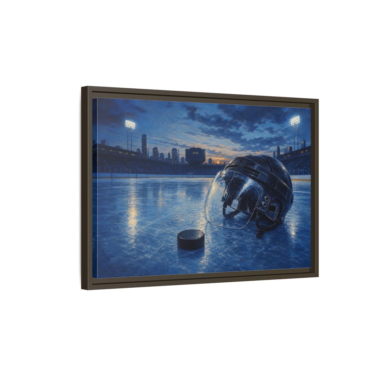 Side Mockup 2. Twilight Hockey Helmet shown as framed canvas print