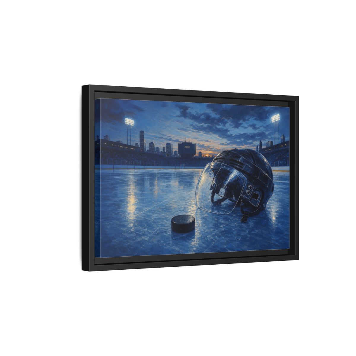 Side Mockup 6. Twilight Hockey Helmet shown as framed canvas print