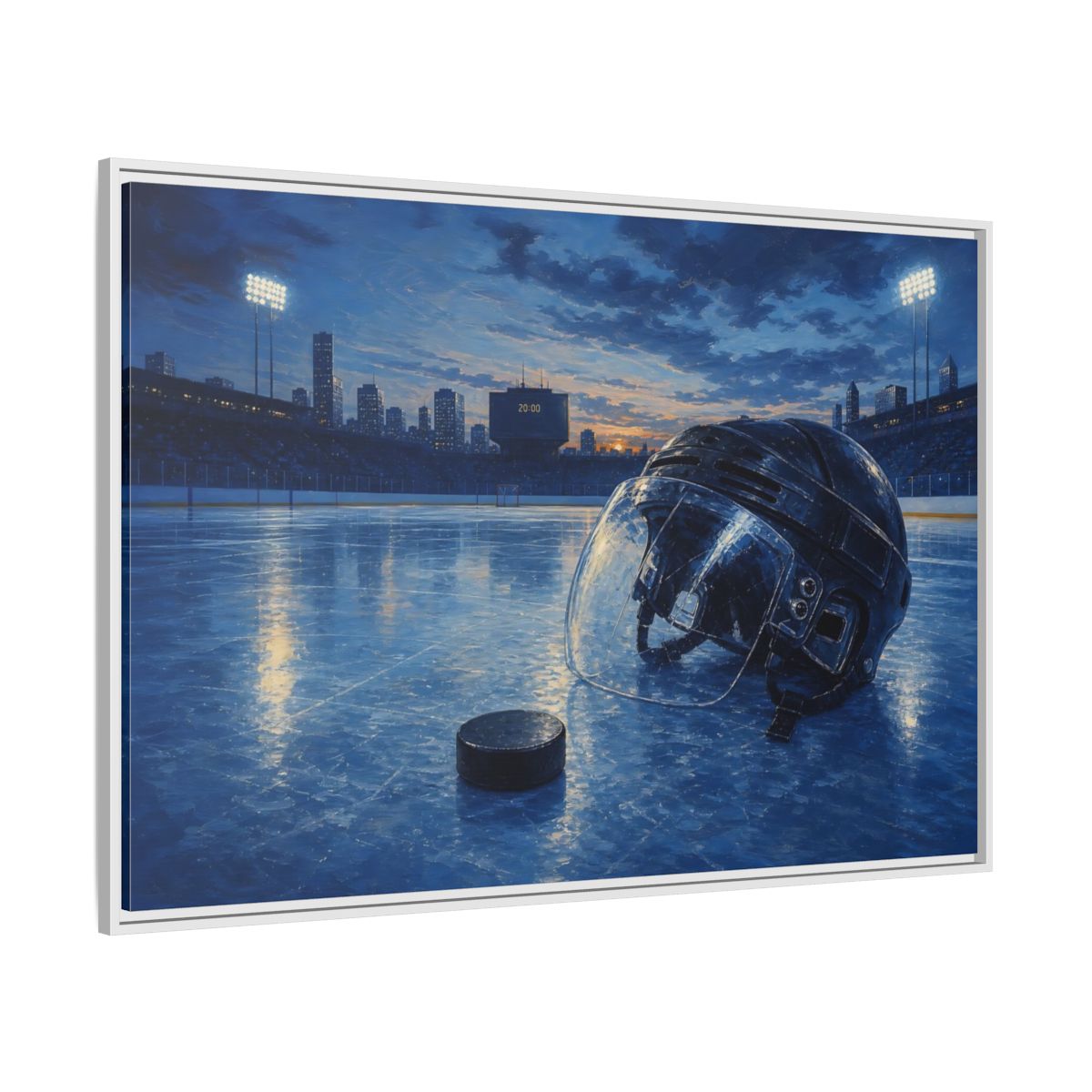 Side Mockup 7. Twilight Hockey Helmet shown as framed canvas print