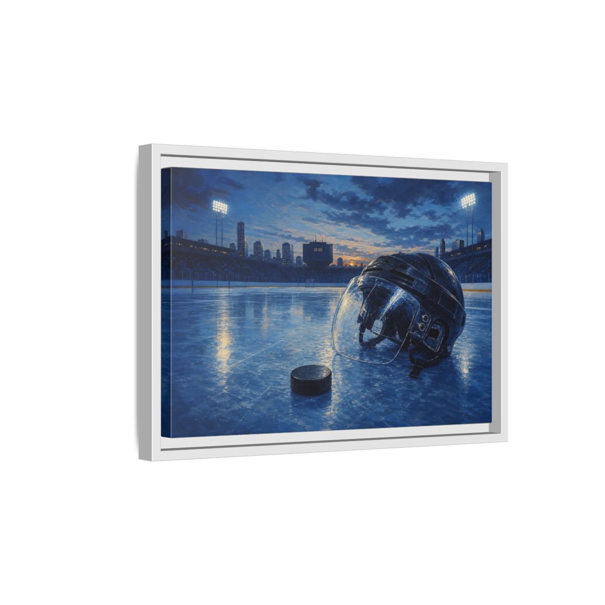 Side Mockup 4. Twilight Hockey Helmet shown as framed canvas print