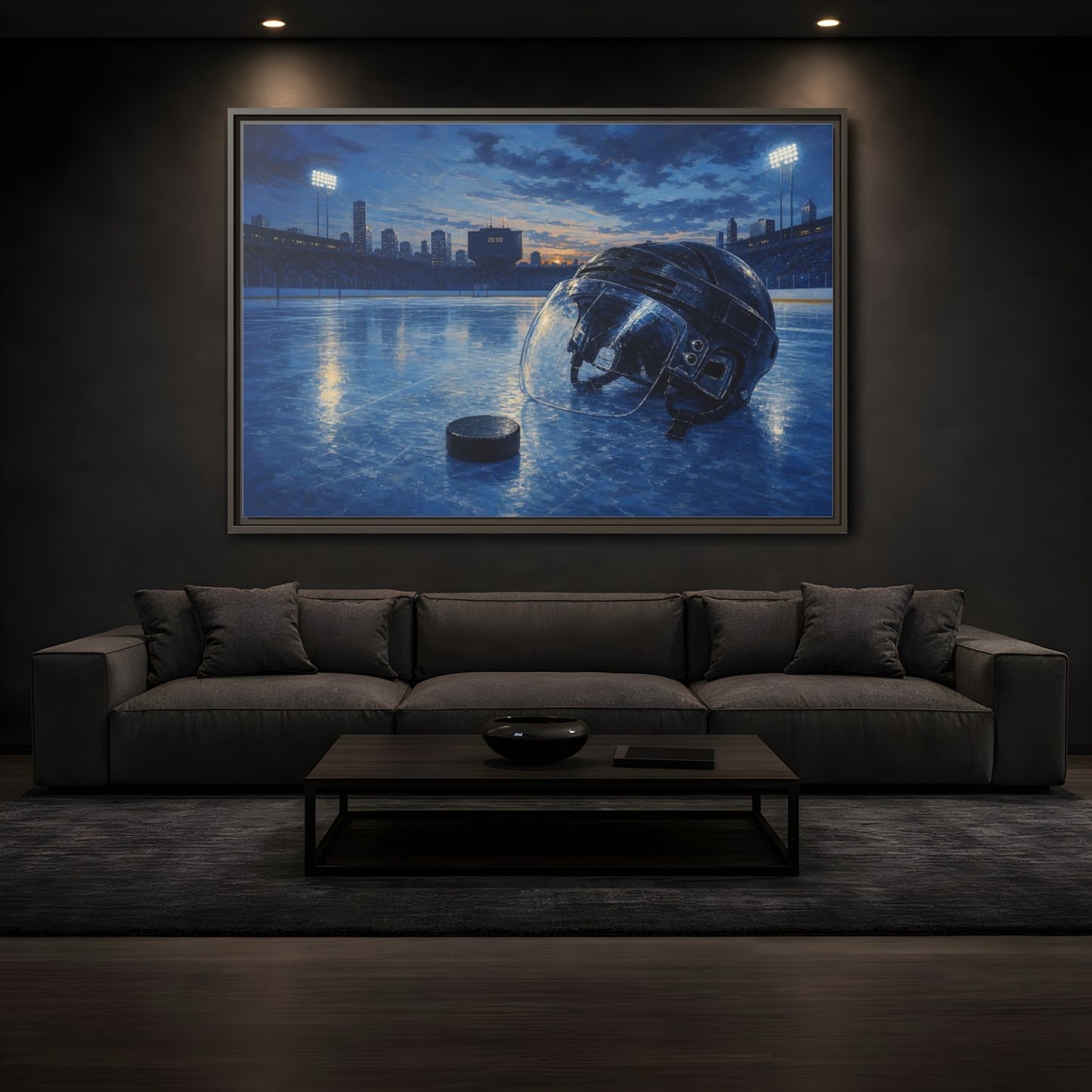 Mockup 3. Twilight Hockey Helmet shown as framed canvas print