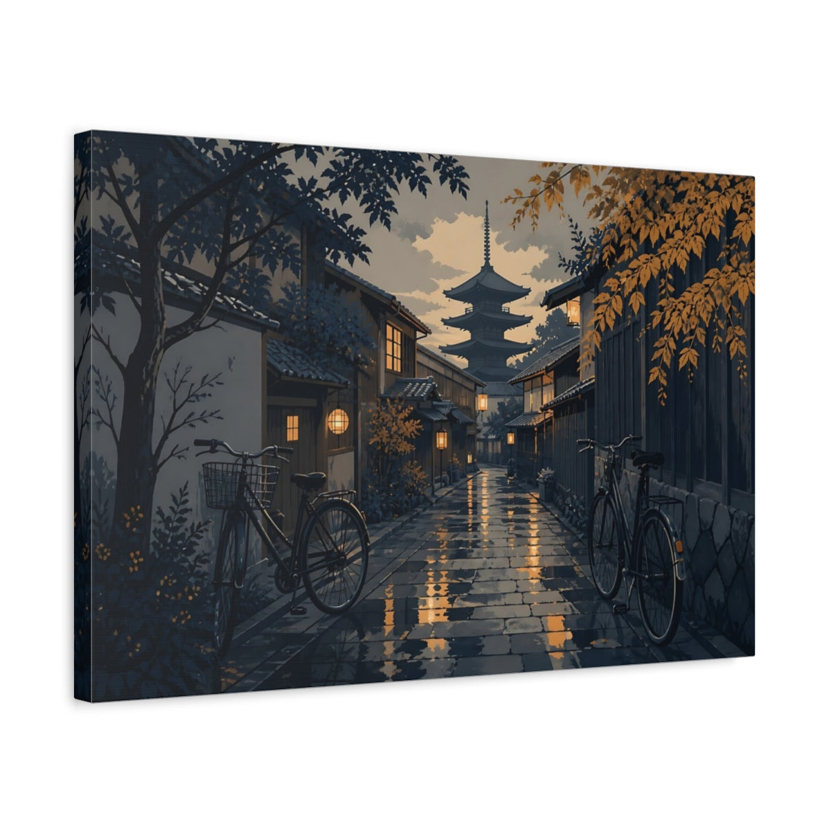 Side Mockup 3. Twilight Kyoto Alley shown as canvas print