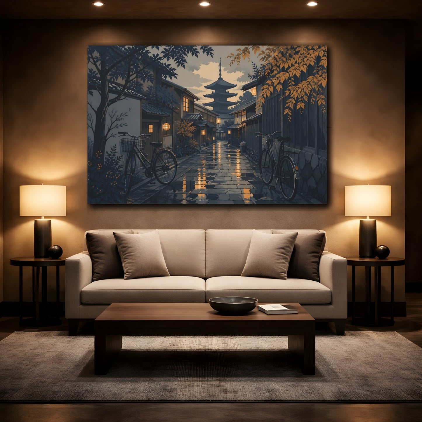 Mockup 2. Twilight Kyoto Alley shown as canvas print