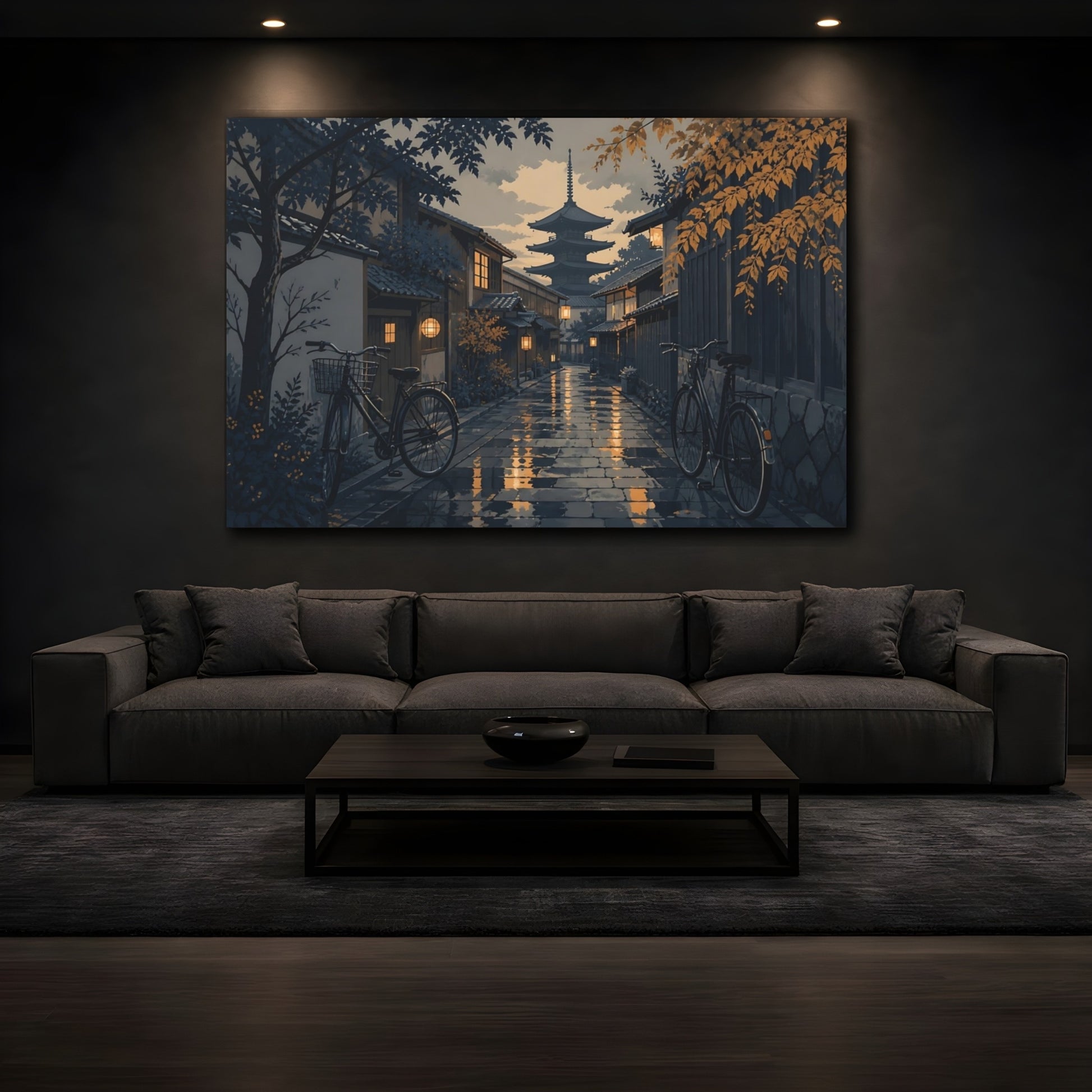 Mockup 3. Twilight Kyoto Alley shown as canvas print