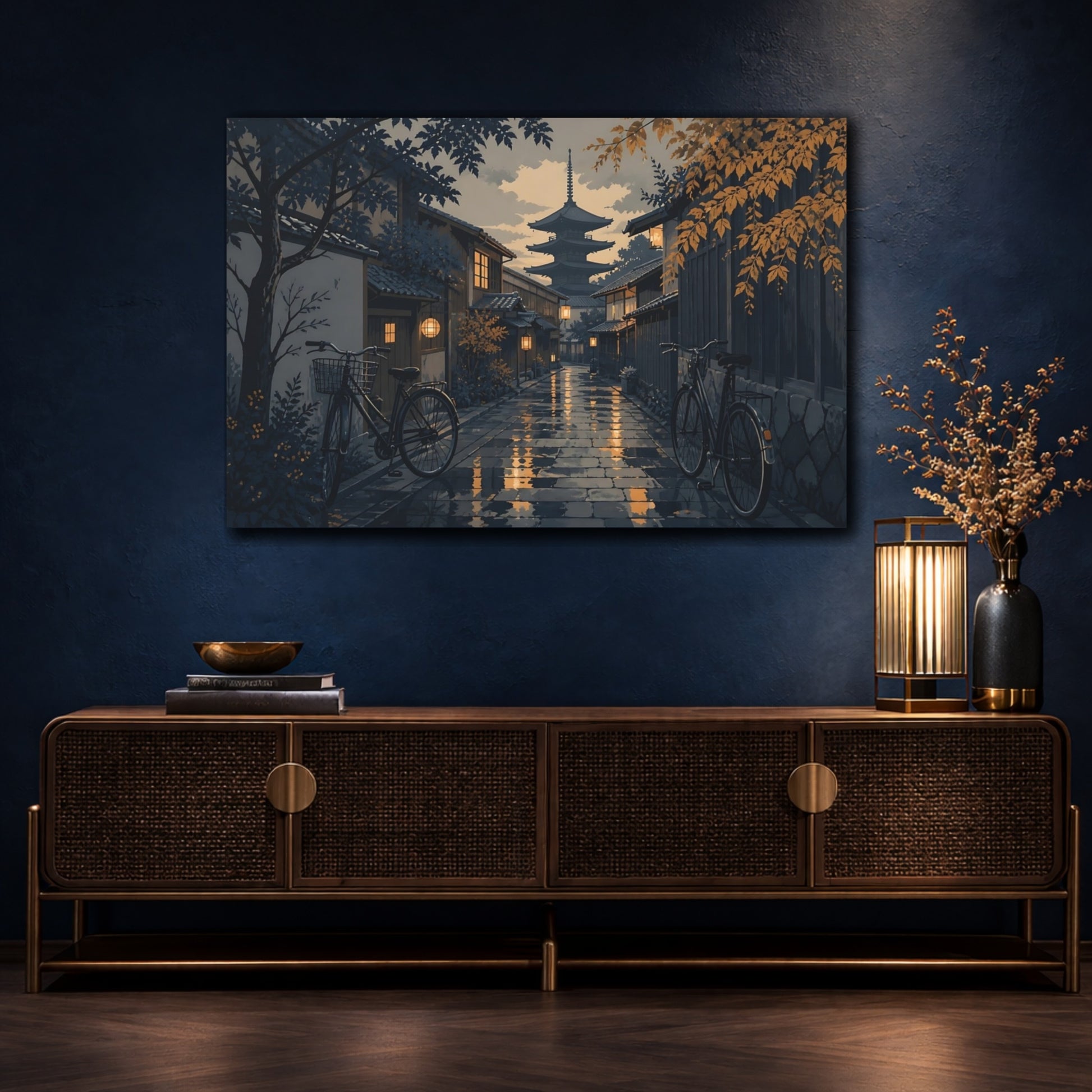 Mockup 4. Twilight Kyoto Alley shown as canvas print