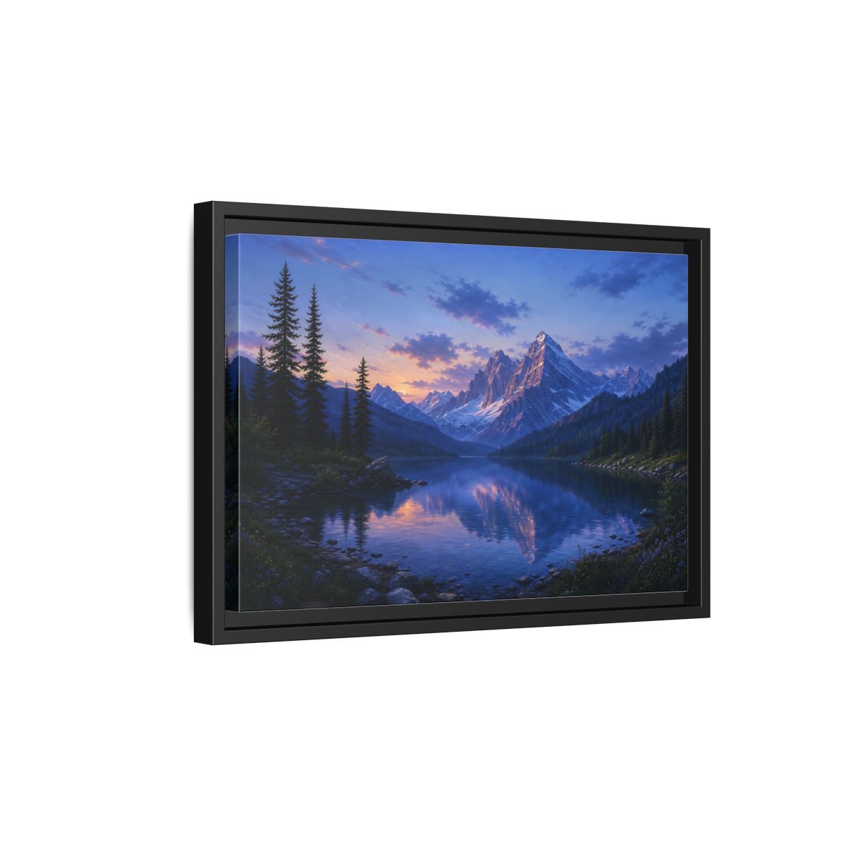 Side Mockup 6. Twilight Mountain Reflection shown as framed canvas print