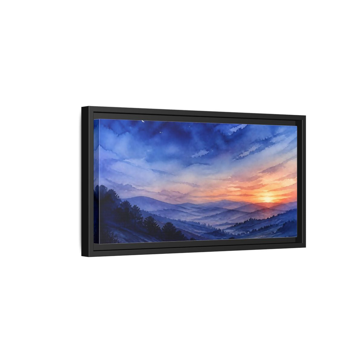 Side Mockup 8. Twilight Over Rolling Hills shown as framed canvas print