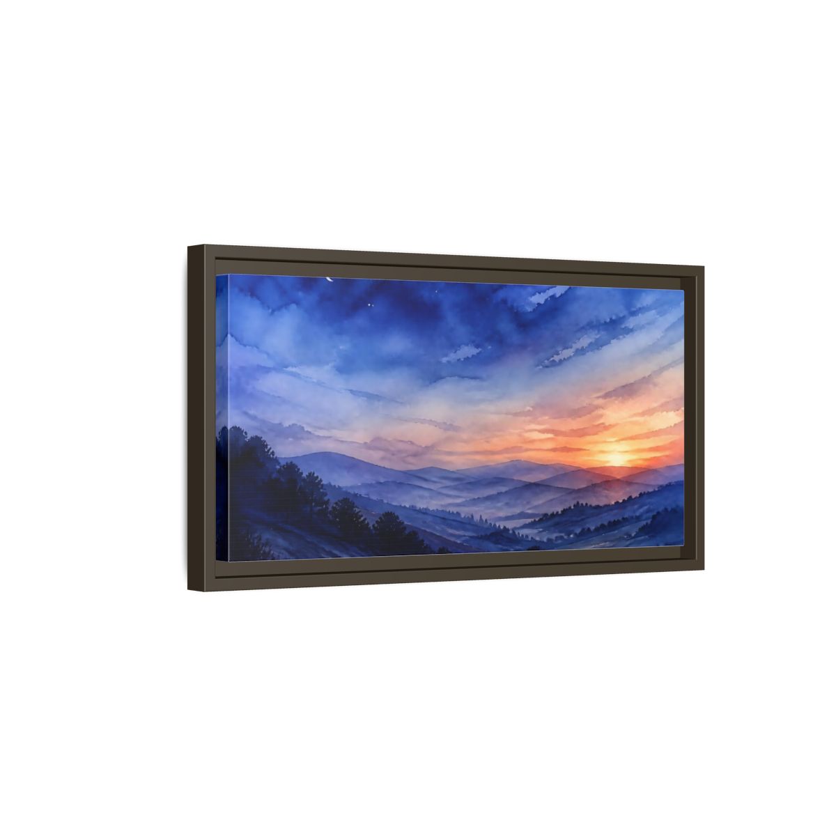 Side Mockup 7. Twilight Over Rolling Hills shown as framed canvas print