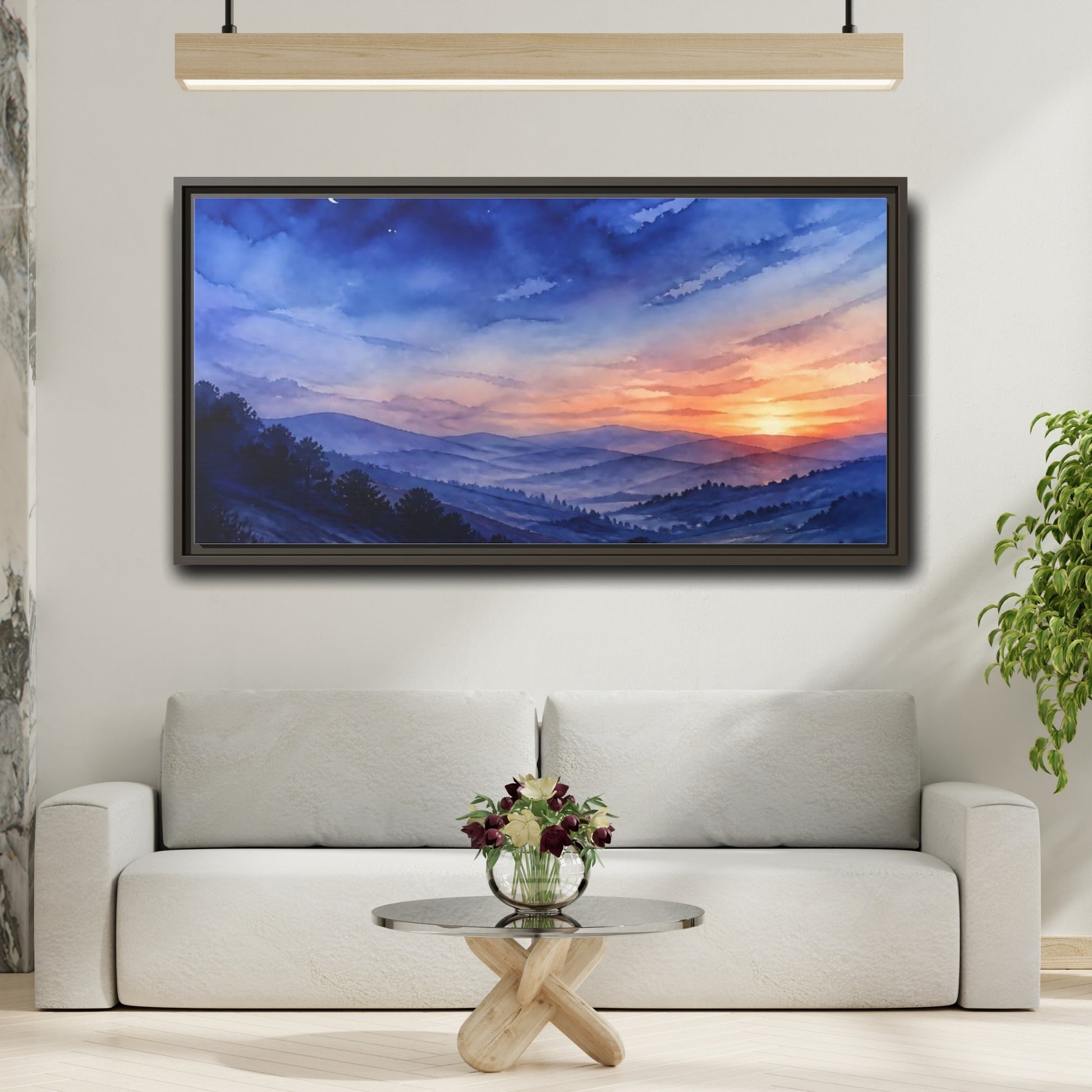 Mockup 2. Twilight Over Rolling Hills shown as framed canvas print