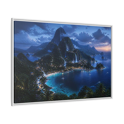 Side Mockup 7. Twilight Waterfall Island shown as framed canvas print