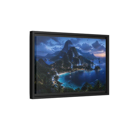 Side Mockup 6. Twilight Waterfall Island shown as framed canvas print