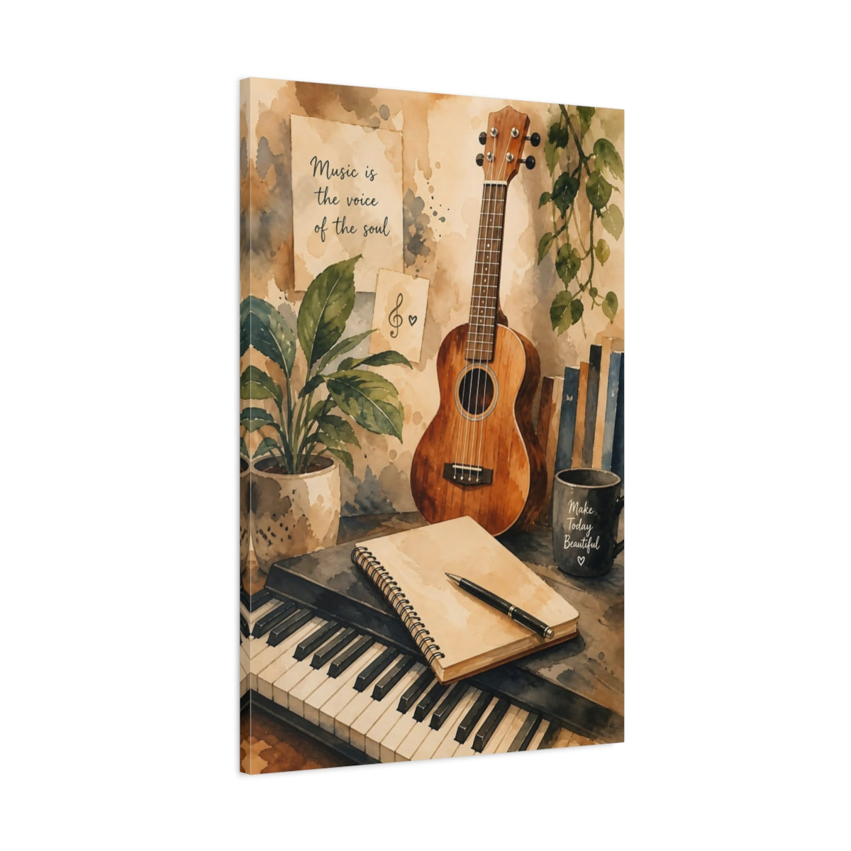 Main Mockup. Ukulele & Piano Corner shown as canvas print