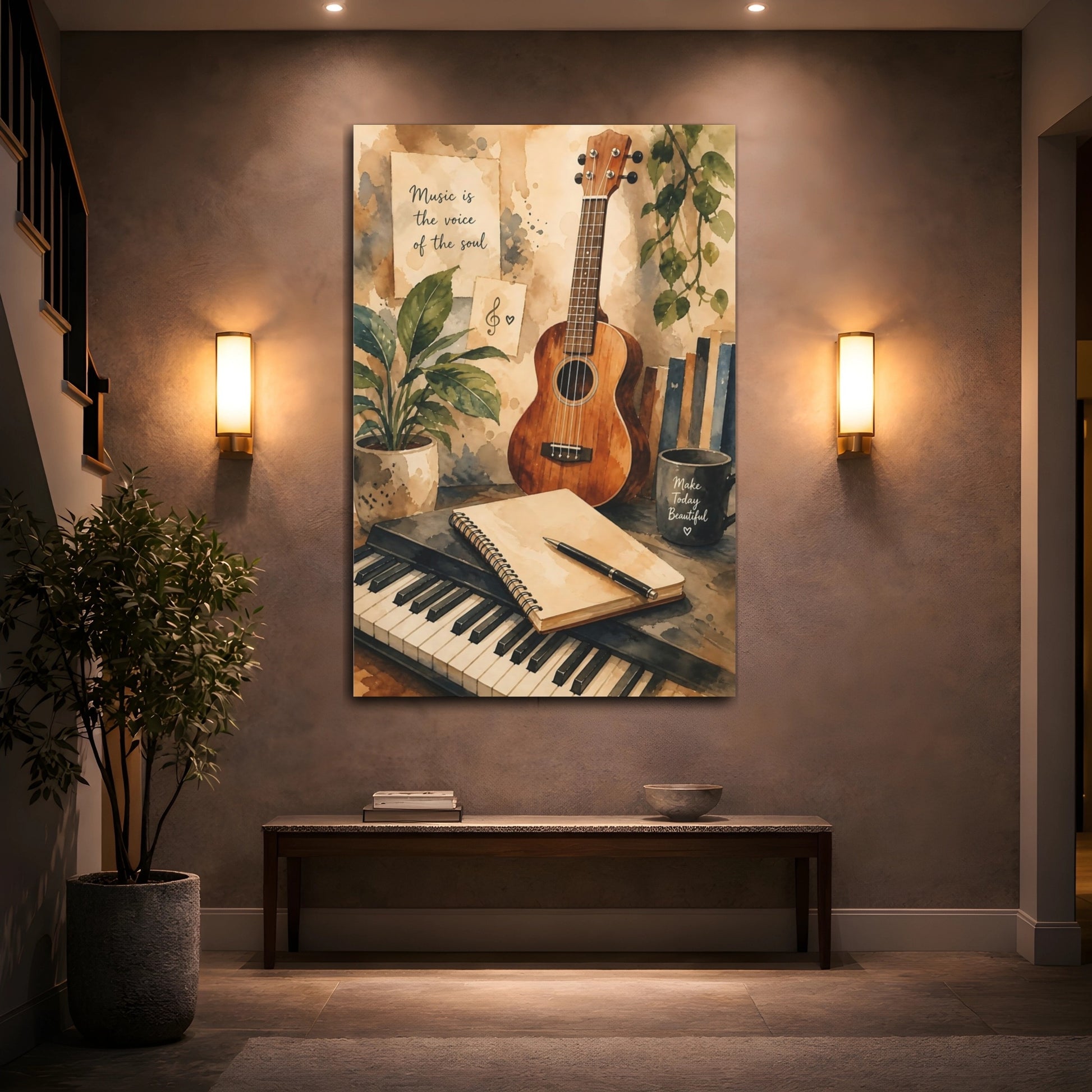 Mockup 2. Ukulele & Piano Corner shown as canvas print