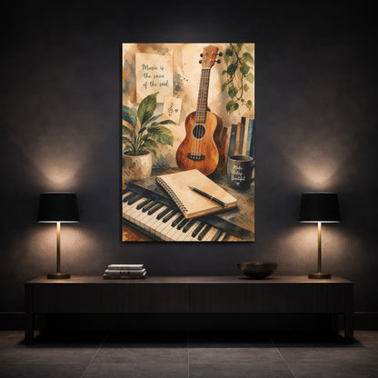 Mockup 3. Ukulele & Piano Corner shown as canvas print