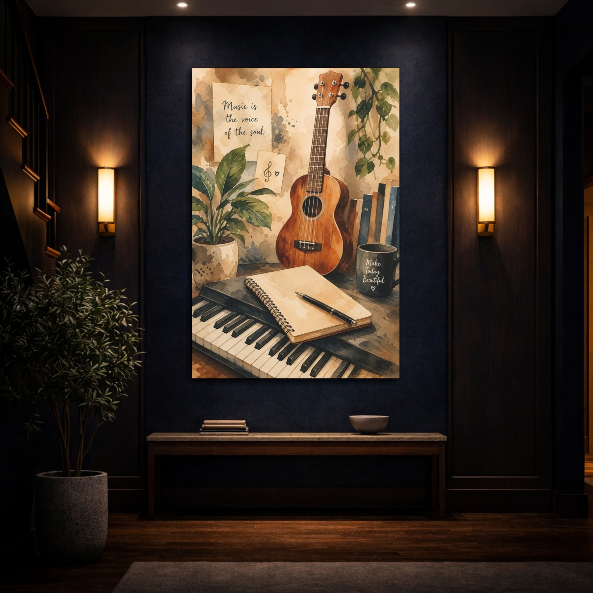 Mockup 4. Ukulele & Piano Corner shown as canvas print