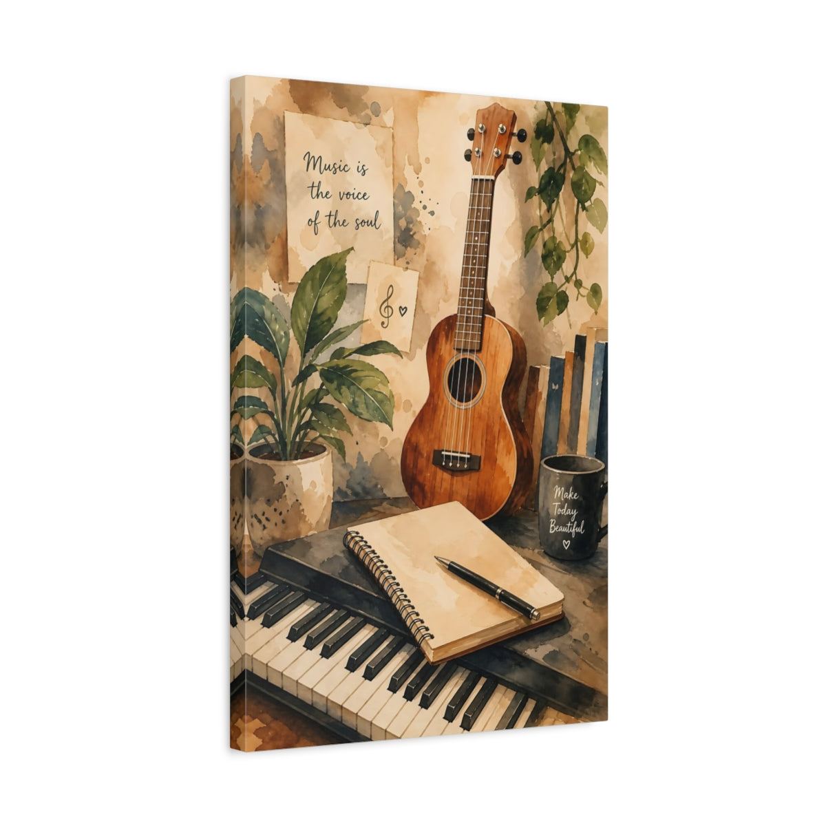 Side Mockup 3. Ukulele & Piano Corner shown as canvas print