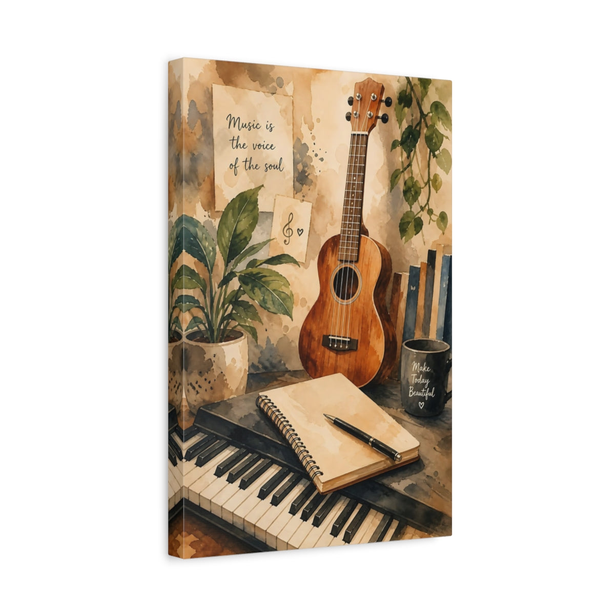 Side Mockup 4. Ukulele & Piano Corner shown as canvas print