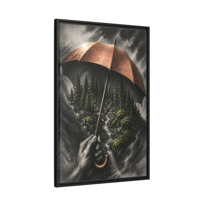 Side Mockup 13. Umbrella Forest Illusion shown as framed canvas print