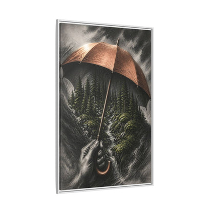Side Mockup 7. Umbrella Forest Illusion shown as framed canvas print