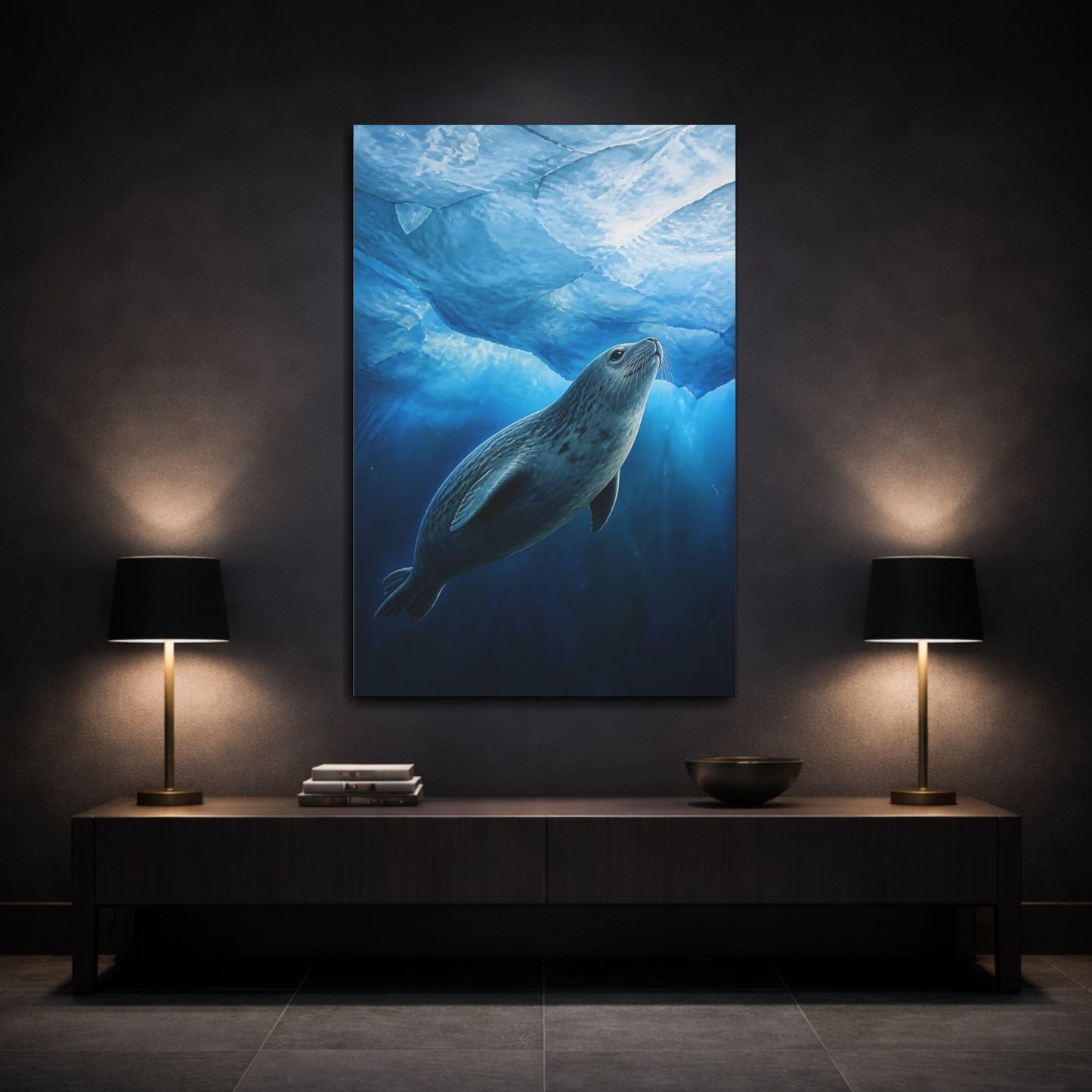 Mockup 3. Under Ice Seal Animals shown as canvas print