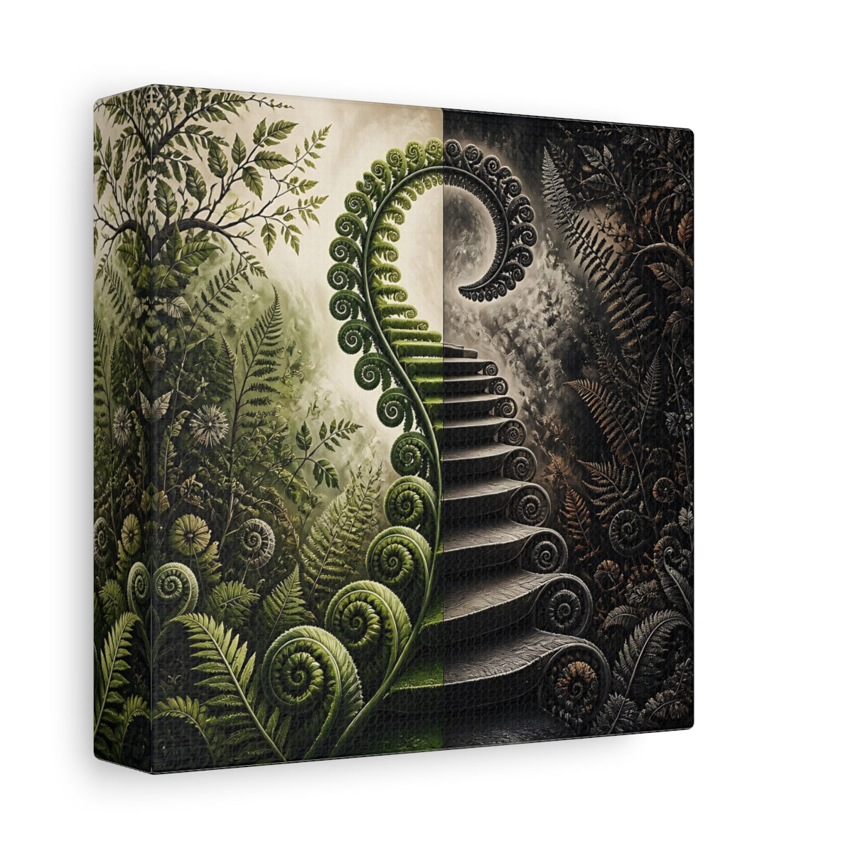 Side Mockup 2. Unfurling Fern Staircase shown as canvas print