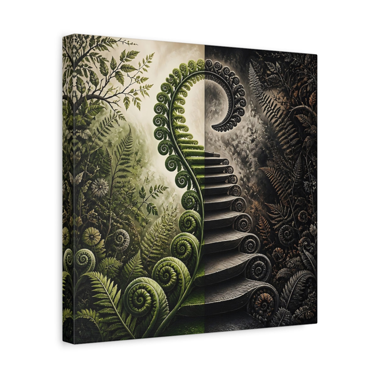 Side Mockup 7. Unfurling Fern Staircase shown as canvas print