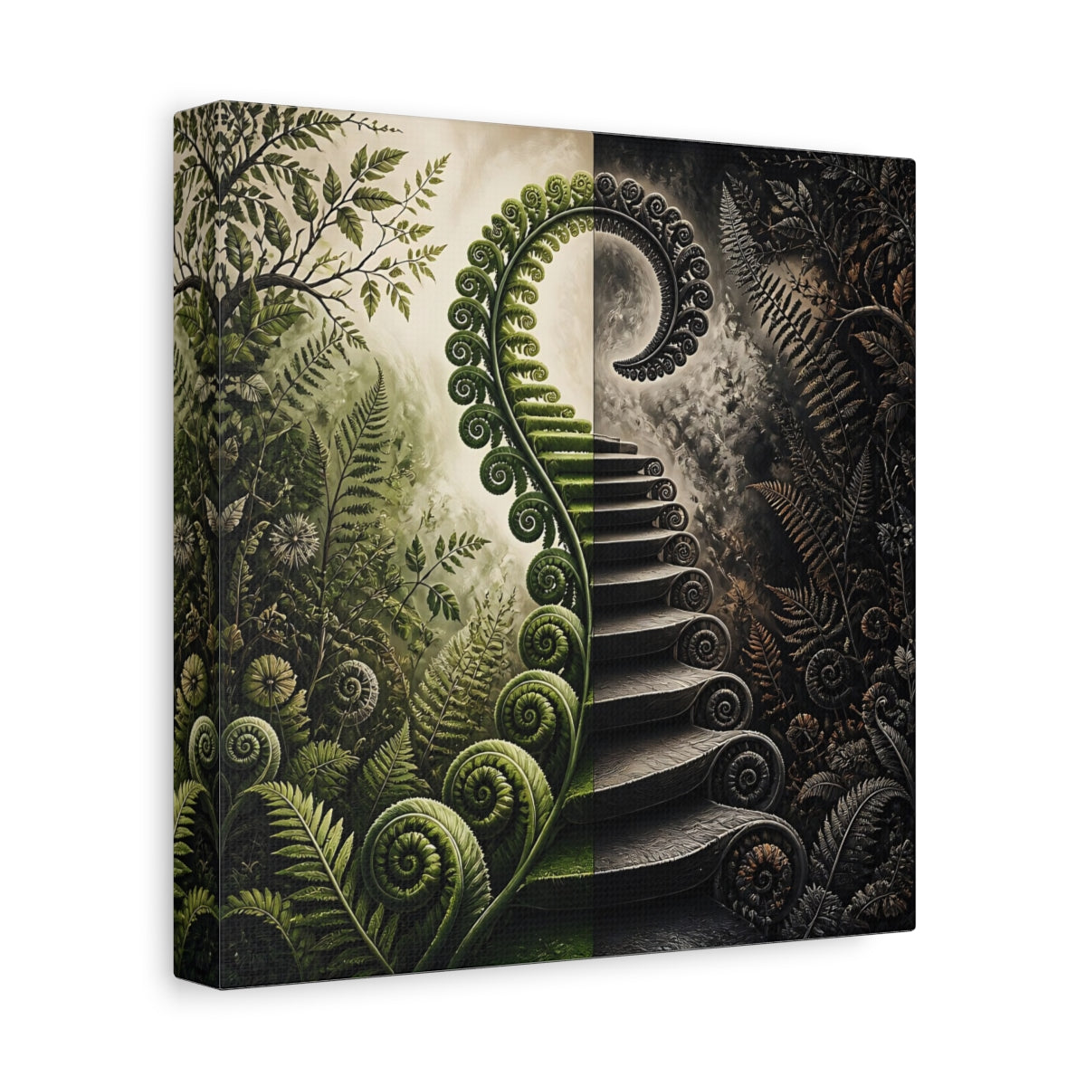 Side Mockup 9. Unfurling Fern Staircase shown as canvas print