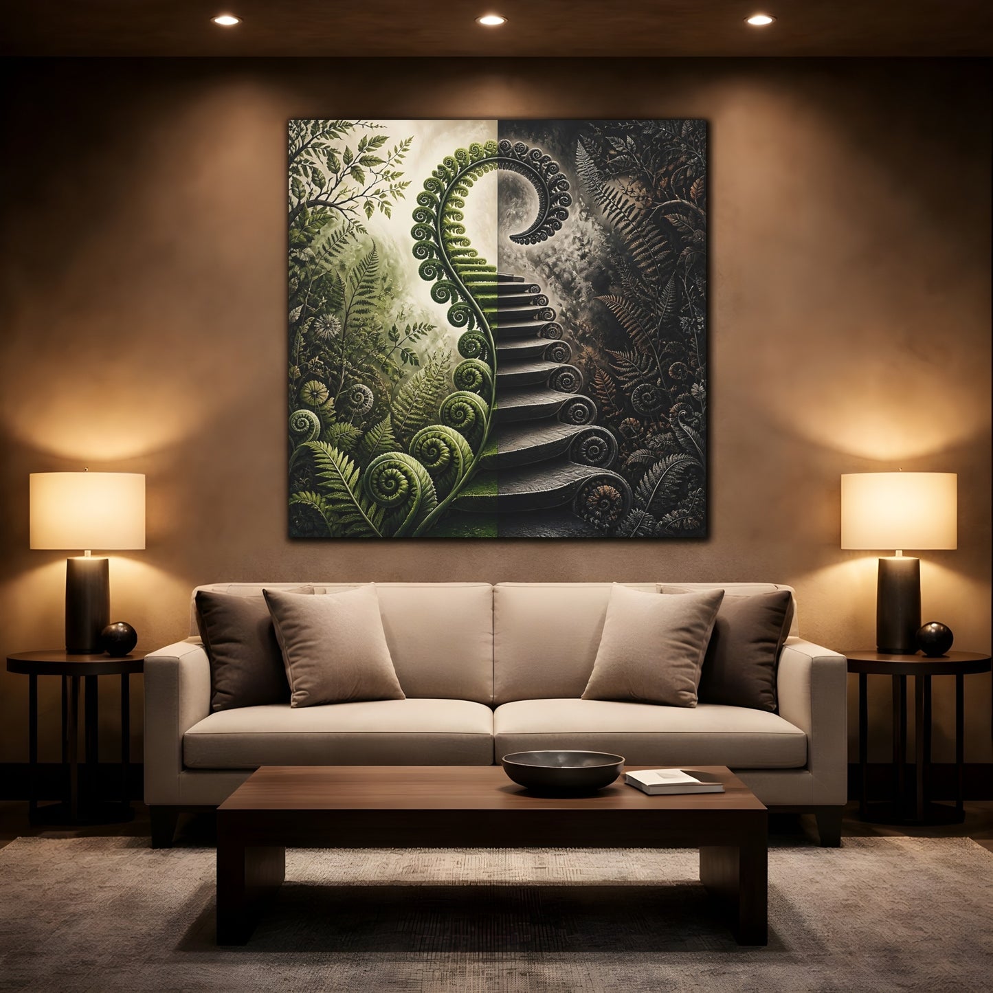 Mockup 2. Unfurling Fern Staircase shown as canvas print