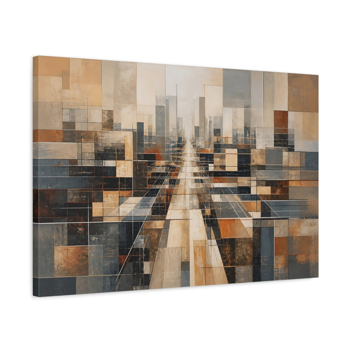 Side Mockup 2. Urban Grid Perspective shown as canvas print