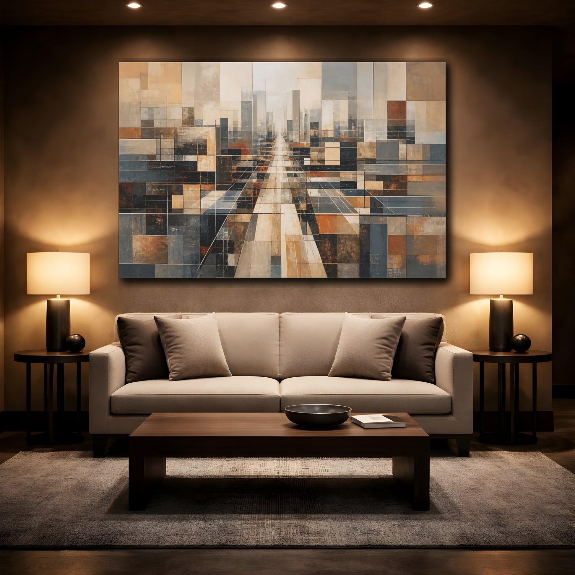 Mockup 2. Urban Grid Perspective shown as canvas print