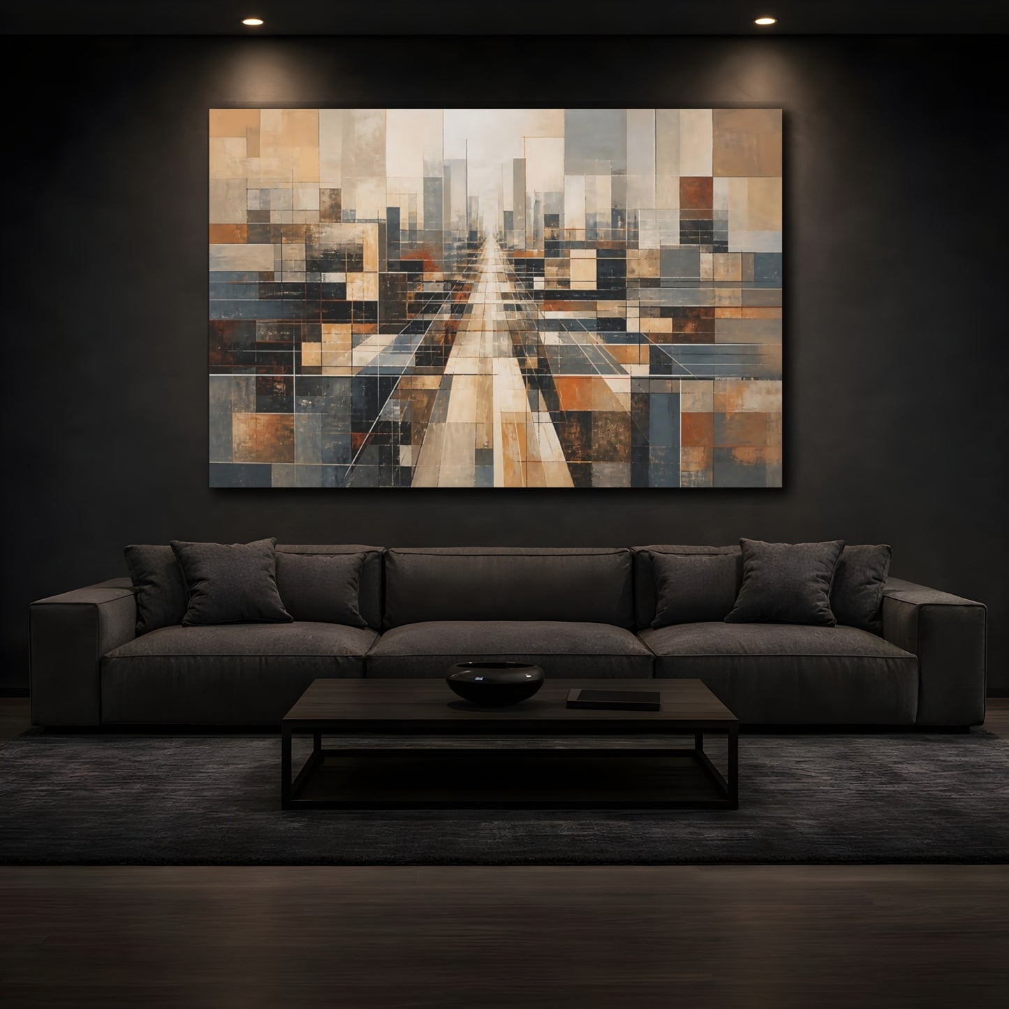 Mockup 3. Urban Grid Perspective shown as canvas print