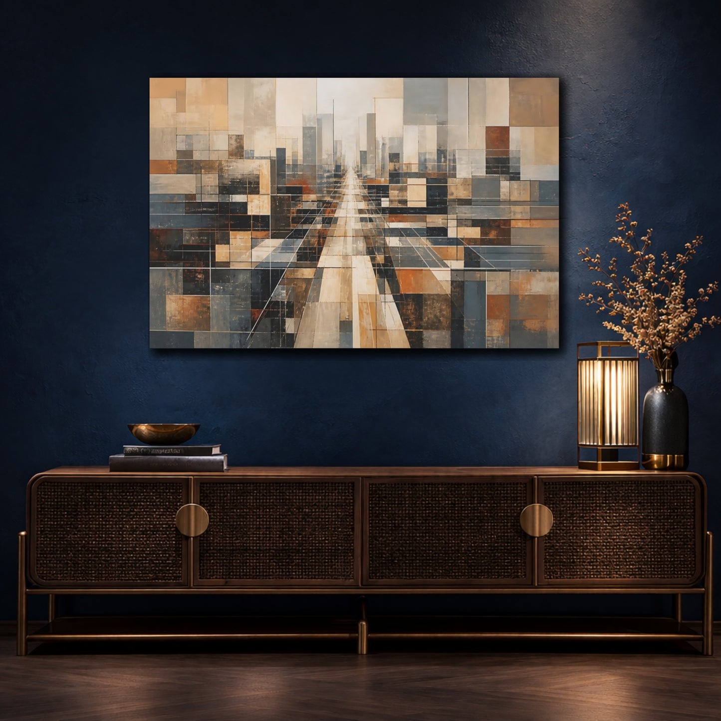 Mockup 4. Urban Grid Perspective shown as canvas print