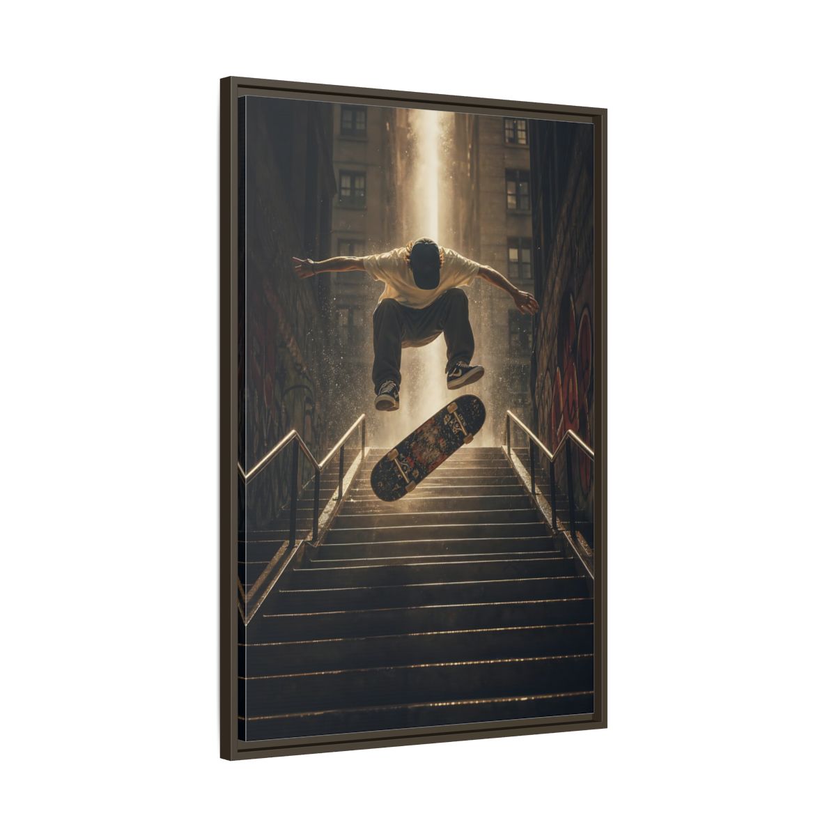Main Mockup. Urban Skateboard Leap shown as framed canvas print